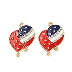Красный День независимости сплав эмаль американский флаг воздушный шар люстра компоненты ссылки, с кристально горный хрусталь, золотые, красные, 29x22x2.5 мм, Отверстие : 1.8 мм & 1.4 мм