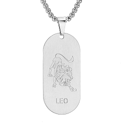 Лео Овальная цепочка из нержавеющей стали с подвеской в виде созвездия для мужчин и женщин, Лев, 19.69 дюйм (50 см)