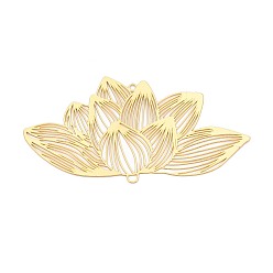Золотой Железные подвески-соединители, ссылки цветок лотоса, гравированные металлические украшения, золотые, 38.5x70.5x0.3 мм, отверстия : 1.8 mm и 2x2.5 мм