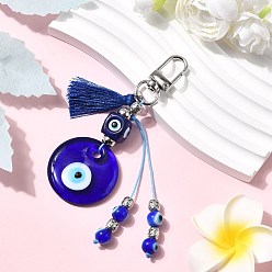 Полуночно-синий Подвеска с лэмпворком от сглаза, с поворотными застежками из сплава и полиэстеровой кисточкой, темно-синий, 95 мм