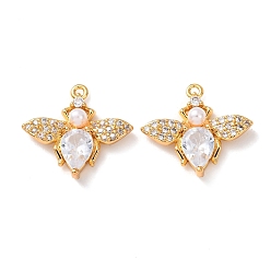 Прозрачный Латунные микро проложить кубического циркония подвески, пчела прелести, с ABS имитации жемчуга, без никеля , реальный 18 k позолоченный, прозрачные, 16x17x4 мм, отверстие : 1.2 мм