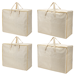 Beige 4Pcs 2 Styles Cotton and Linen Packing Zipper Bags with Handles for Travel, Rectangle, Beige, 510~580x275~500x260~720mm, 2pcs/style
