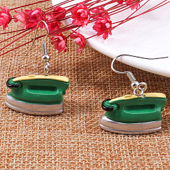 Others Alloy Enamel Dangle Earrings, Platinum, Iron, 36x23mm