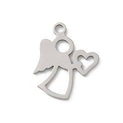 Нержавеющая Сталь Цвет 201 подвески из нержавеющей стали, ангельское очарование, анти-тускнение, лазерная резка, цвет нержавеющей стали, 18x15.5x1 мм, отверстие : 1.8 мм