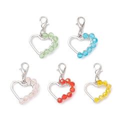 (52) Непрозрачная лаванда Подвесные украшения из сплава и стекла, с карабин-лобстерами , сердце, разноцветные, 32 мм