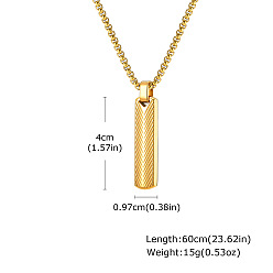 Golden 304 Stainless Steel Textured Rectangle Pendant Necklaces for Men, Golden, 23.62 inch(60cm)