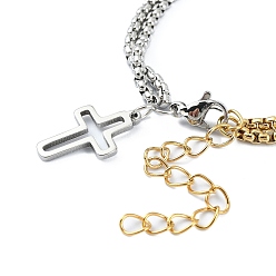 Golden & Stainless Steel Color 304 Stainless Steel Hollow Cross Charm Bracelet with Double Layer Box Chains, Golden & Stainless Steel Color, 7-1/2 inch(18.9cm)