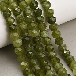 Olive Terne Rangs de perles de jade blanc naturel teintées et facettées, rondelle, vert olive, 9.5~10x7.5~8.5mm, Trou: 1mm, Environ 47~50 pcs/chapelet, 14.76~15.16'' (37.5~38.5 cm)