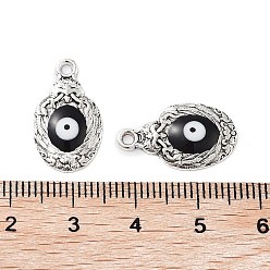 Black Alloy Enamel Pendants, Bird with Evil Eye Charm, Cadmium Free & Nickel Free & Lead Free, Antique Silver, Black, 20x11.5x2mm, Hole: 1.6mm
