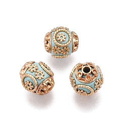 Небесно-голубой Индонезийские бусины, круглые, ручная работа , со сплавочными ядрами, античное серебро, голубой, 15x14 мм, отверстие : 2 мм