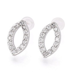 Платина Серьги-гвоздики в форме конского глаза из сплава и прозрачного кубического циркония, с 925 штырями стерлингового серебра, платина, 14x8x2.5 мм