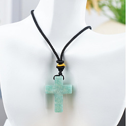 Амазонит Подвеска в виде креста из натурального амазонита на черном хлопковом шнурке., 25.20 дюйм (64 см)