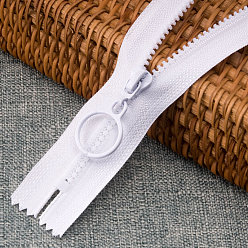 Blanco Cremalleras de poliéster para accesorios de prendas., Anillos de resina para levantar cremalleras para bolsas de coser., blanco, 25 cm