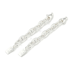 Посеребрённый Латунь заканчивается цепи, без кадмия, без никеля и без свинца, прямоугольные, 925 серебро покрытием, 78 мм, отверстие : 1.5 мм