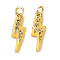 Желтый Латунные микропаве прозрачные подвески с фианитом, с эмалью и прыжковым кольцом, долговечный, удар молнии, реальный 18 k позолоченный, желтые, 19x5.5x2 мм, отверстие : 3.6 мм
