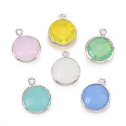 (52) Непрозрачная лаванда Латунь стекло амулеты, долговечный, без свинца, без никеля и без кадмия, плоско-круглые, платина, разноцветные, 13.5x11x5 мм, отверстие : 1.4 мм