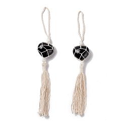 Obsidian Natural Obsidian Pendant Decorations, with Acrylic Pearl Beads, Heart, 31~32cm