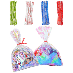 Разноцветный 100 шт. лазерные целлофановые пакеты для упаковки конфет, прямоугольные, с проволочными стяжками, красочный, 18x13x0.01 см
