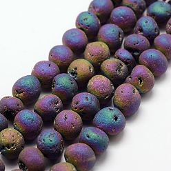Разноцветный Гальванические природный кристалл кварца бусы пряди, druzy кристалл жеода, круглые, красочный, 10~13 мм, отверстие : 1 мм, около 34~36 шт / нитка, 15.3 дюйм