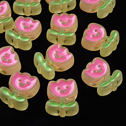 Шампанско-Желтый Прозрачные акриловые бусины, с эмалью, матовые, Цветок тюльпана, шампанское желтый, 24.5x20x9 мм, отверстие : 3 мм