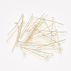 Настоящее золото 18K Латунные булавки, реальный 18 k позолоченный, 30x0.5 мм, отверстие : 1.6 мм