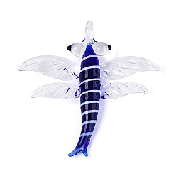 Темно-Синий Большие подвески, лэмпворк, ручная работа , стрекоза прелести, темно-синий, 59.5~61.5x59.5~62x10.5~12 мм, отверстие : 5.5~6x5~6 мм