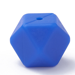 Medium Blue Food Grade Eco-Friendly Silicone Beads, Chewing Beads For Teethers, DIY Nursing Necklaces Making, Faceted Cube, Medium Blue, 14x14x14mm, Hole: 2mm