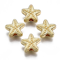 Light Gold Rack Plating Alloy Beads, Cadmium Free & Lead Free, Starfish, Light Gold, 10x11x5.5mm, Hole: 2mm