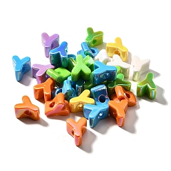 Letter Y УФ-покрытие непрозрачные акриловые европейские бусины, бусины с большим отверстием, радужный, буквы, Письмо Y, 18.5~22.5x12~20x13~14 мм, отверстие : 6 мм