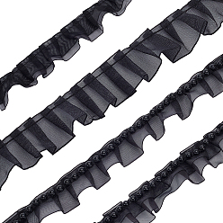 Черный 4 шт. 4 стили двухслойная и однослойная ткань с кружевной отделкой из чинлона, плиссированная отделка, с абс пластмассовыми шариками, для шитья декоративной одежды своими руками, чёрные, 25~35 мм, 1.5~6.3 мм, около 2 ярдов/шт., 1 шт / стиль