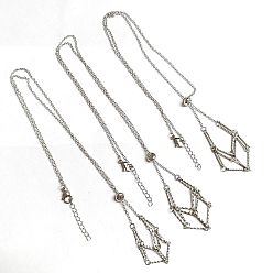 Stainless Steel Color 3Pcs 304 Stainless Steel Bar Link Chains Macrame Pouch Empty Stone Holder for Pendant Necklaces Making, with Cable Chains, Stainless Steel Color, 20.39 inch(51.8cm), 1Pc/style