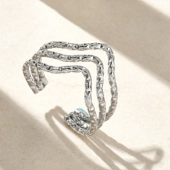 Нержавеющая Сталь Цвет 304 Открытые кольца-манжеты из нержавеющей стали с тройной волной для женщин, цвет нержавеющей стали, 12.5 мм, размер США 8 1/2 (18.5 мм)