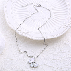 Нержавеющая Сталь Цвет Ожерелья из нержавеющей стали с подвеской в виде бабочки из натуральной белой ракушки для женщин, цвет нержавеющей стали