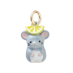 Mouse Laiton émail pendentifs, or, charmes de souris, 16x11.5x7mm, Trou: 4mm