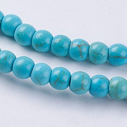 Deep Sky Blue Synthetic Turquoise Beads Strands, Round, Dyed & Heated, Deep Sky Blue, 4mm, Hole: 1mm, about 100pcs/strand, 13.78 inch(35cm)