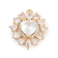 Настоящее золото 18K Латунные подвески, сердце прелести, со стеклом, реальный 18 k позолоченный, 22x19x7 мм, отверстие : 1.6 мм