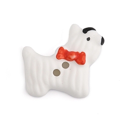 Красный Керамические пуговицы собака, 2-луночное, красные, 22.5x25x6.5 мм, отверстие : 1.8 мм