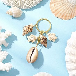 Золотой Натуральная ракушка в морском стиле с брелками из синтетической бирюзы, с железными разрезными брелоками, золотые, 87 мм