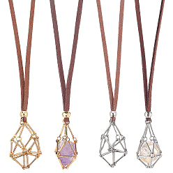 Платиновый & Золотой 6 шт. 2 стили латунные звенья цепи макраме мешочек пустой держатель камней для изготовления кулона ожерелья, регулируемое колье из искусственной замши, платиной и золотом, 30-3/4 дюйм (78 см), 3 шт / стиль