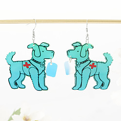 Собака Серьги-подвески из акрила и сплава, платина, собака, 72x56 мм