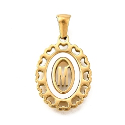 Letter M Золотые подвески 304 из нержавеющей стали, с оболочкой, полый овал с сердцем, Буква М, 23x16.5x2 мм, отверстие : 5.5x3 мм