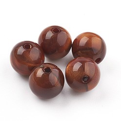 Сиена Акриловые бусины, имитация тигра глаз бисер, круглые, цвет охры, 9~9.5 мм, Отверстие : 2 мм , около 950 шт / 500 г