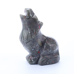 Гелиотроп Резные фигурки целебных волков из натурального кровавого камня, статуи камней рейки для балансировки энергии медитативной терапии, 52x37x24 мм