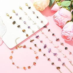 Смешанные камни Натуральные бусины из смешанных камней 316 Браслеты на лодыжку ручной работы из хирургической нержавеющей стали для женщин, золотые, ионное покрытие (ip), 9-1/8 дюйм (230 мм)