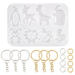 Color mezclado Kits de fabricación de llavero diy, incluyendo moldes de silicona colgantes, Anillos de salto abiertos de hierro y llaveros divididos, color mezclado, 135x95x5 mm