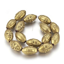 Golden Plated Electroplated Non-magnetic Synthetic Hematite Beads Strands, Buddha Head, Golden Plated, 25.5x15x14mm, Hole: 1.8mm, about 15pcs/strand, 15.15 inch(38.5cm)