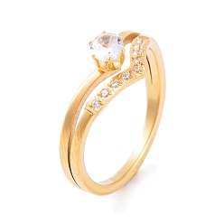 Золотой 304 женское кольцо на круглый палец из нержавеющей стали, с кубического циркония, золотые, размер США 6~9 (16.5~18.9 мм)
