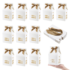 Белый Бумажные подарочные коробки в форме домиков, подарочный футляр для хранения с видимым окном и коричневой полиэстеровой лентой, белые, готовое изделие: 10x7x10 см