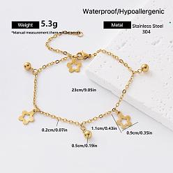 Flower 304 Stainless Steel Charm Anklets for Women, Golden, Flower, 9-1/8 inch(230mm)