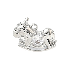 Прозрачный Латунные микро проложить кубического циркония подвески, лошадка прелести, стойки покрытие, без кадмия и без свинца, платина, прозрачные, 11x14x6.5 мм, отверстие : 1.2 мм
